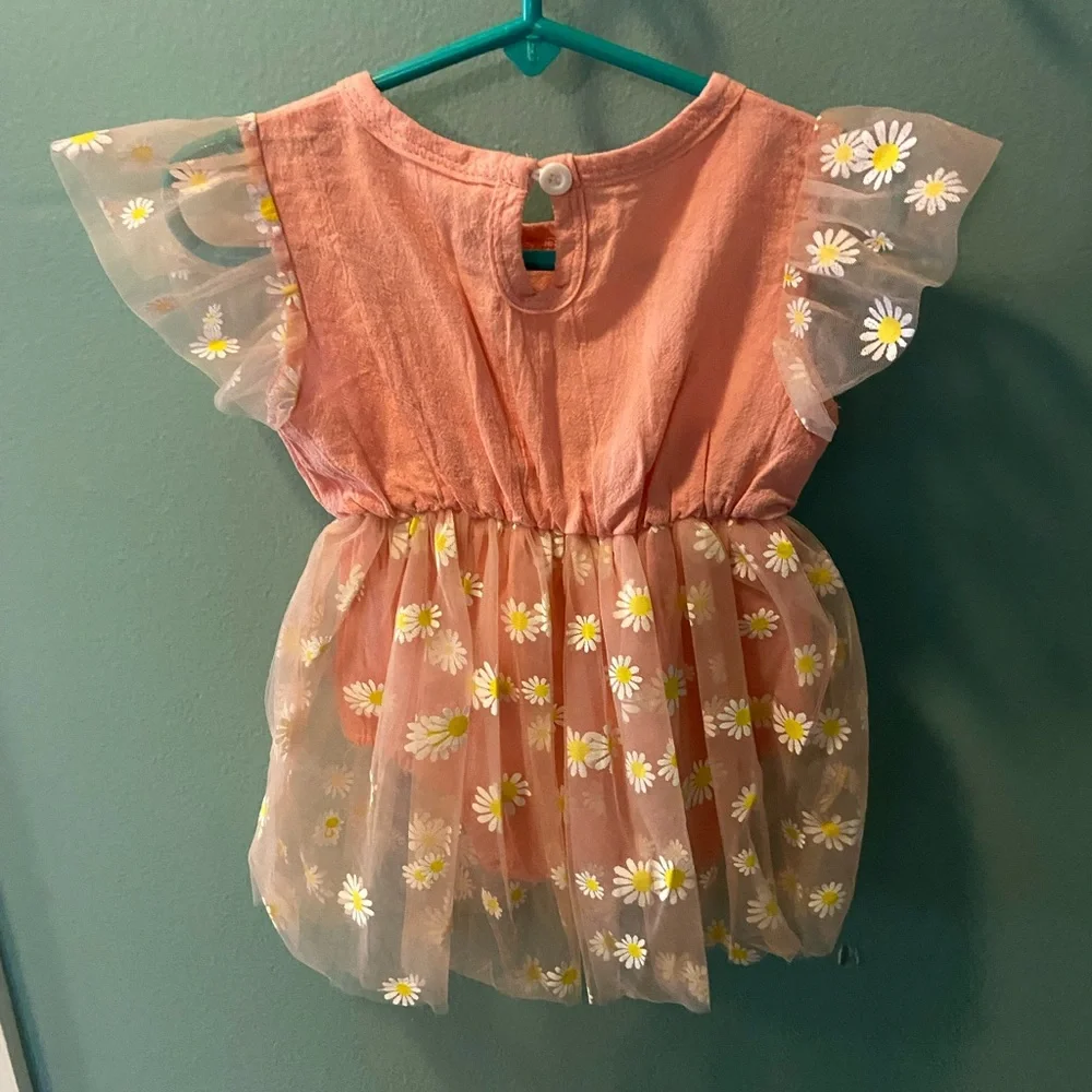 Pink Daisy Groovy Dress Boho First Birthday Outfit Clothes Floral 3-6 months